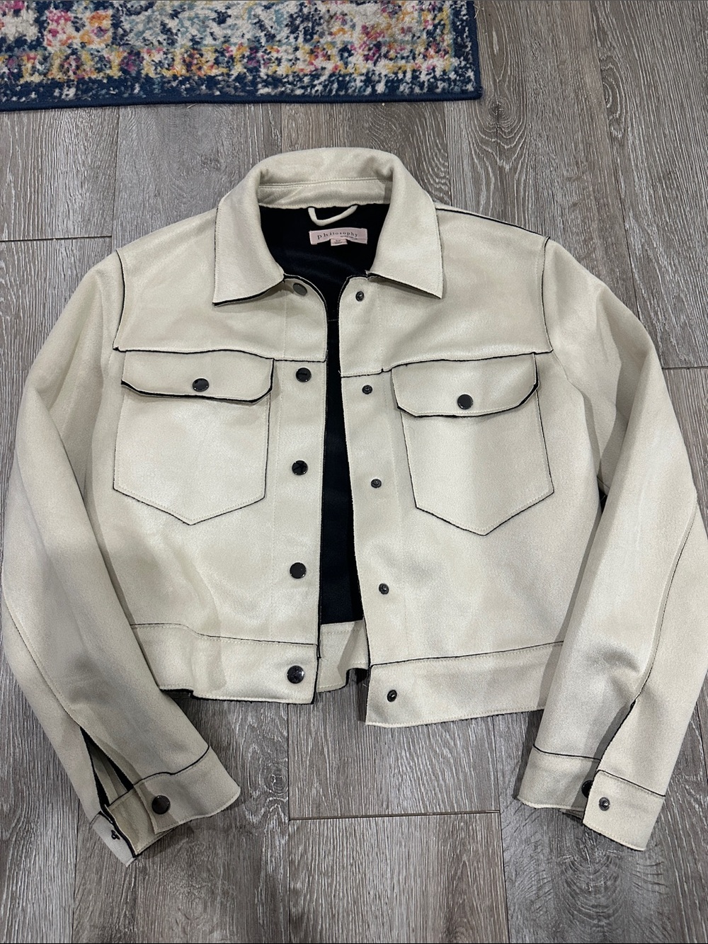 Philosophy Cropped Cream Utility Jacket with Black Trim
